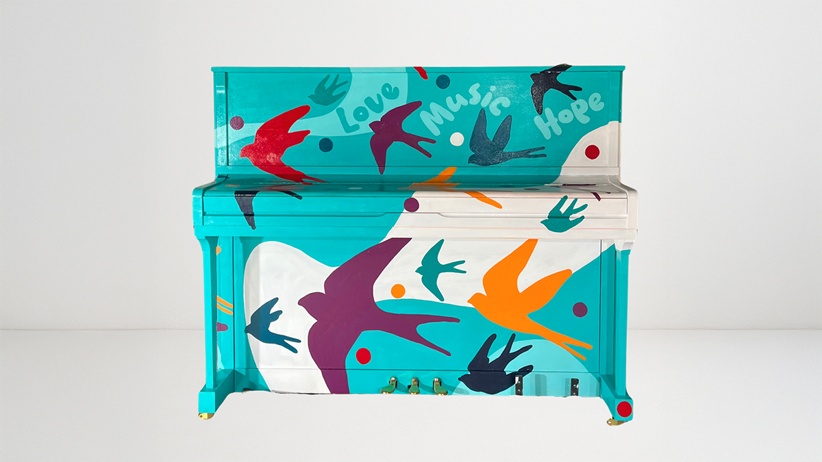 Music Makes Us Fly, a piano designed by artist Vanessa Alvarez, is now at Kings County Hospital