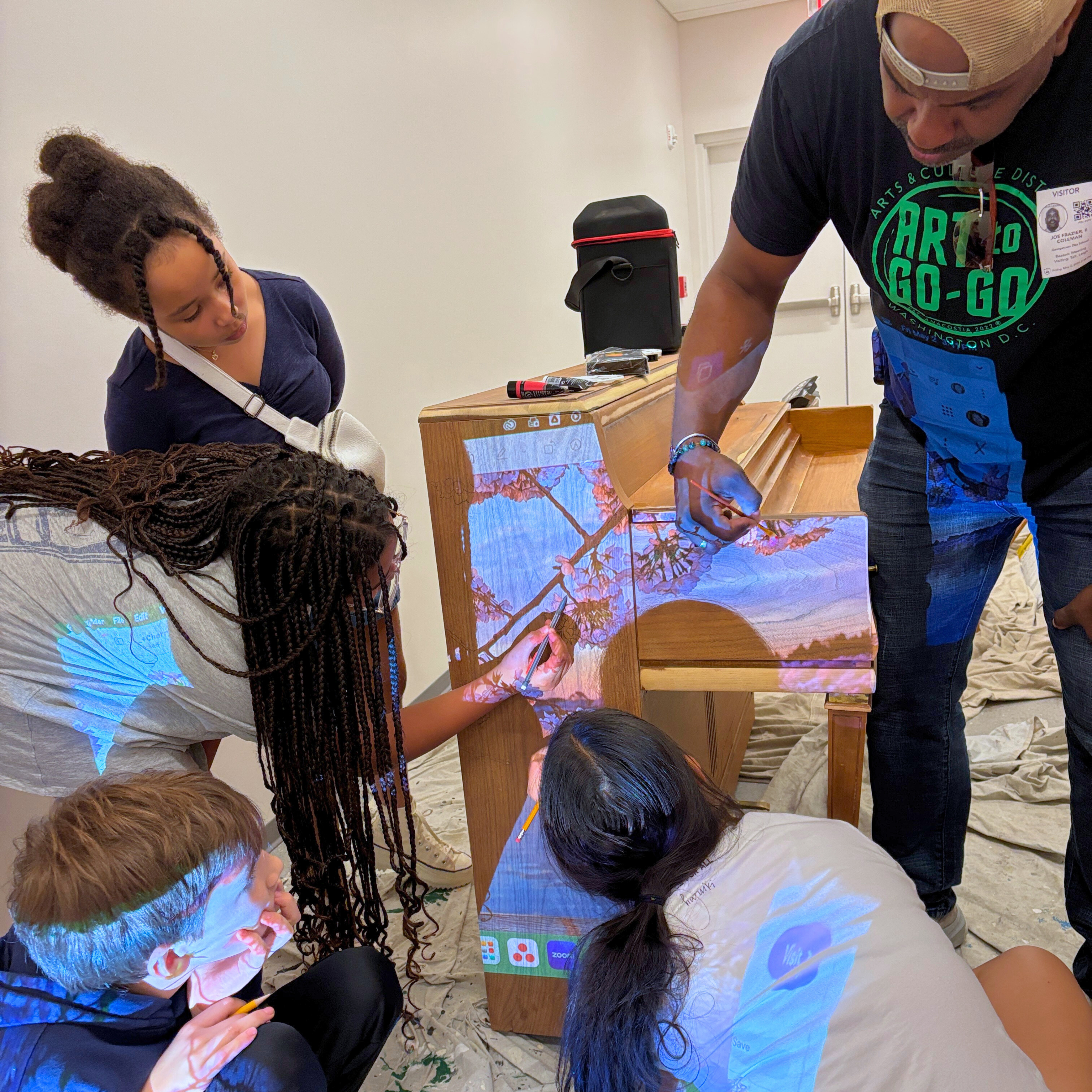 Students working on the piano